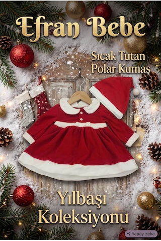 Efran Bebe Kız Bebek Yılbaşı Kostümü, Şapkalı Kırmızı Noel Baba Bebek Elbisesi Seti