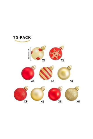 Suofeng 70 Adet 4cm Plastik Noel Topu - Hafif, Kırılmaz Noel Ağaç Dekorasyonu, Parlak Renkler, Ev Ve Ofis İçin Noel Süsleri