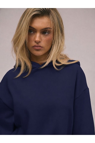 Macklin Unisex Kadın Erkek Baskısız Rahat Kalıp Oversize 3 İplik Kapüşonlu Hoodie Ve Baggy Eşofman Altı Lacivert