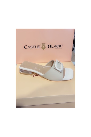 Arme Cıty Castle & Black Ac35828 Kısa Topuk Önü Taşlı Rahat Şık Terlik Bej