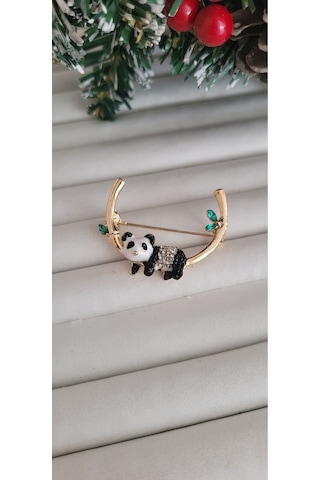 Pirinç Sallanan Panda Broş Altın