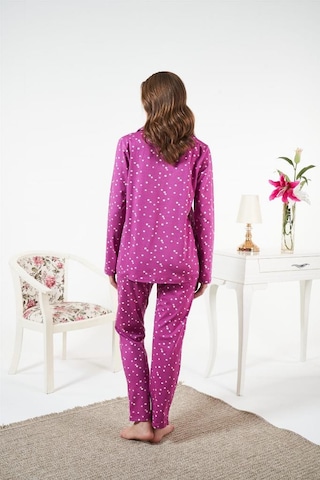 Estiva Likralı Penye Önden Düğmeli Bayan Pijama Takım Mürdüm