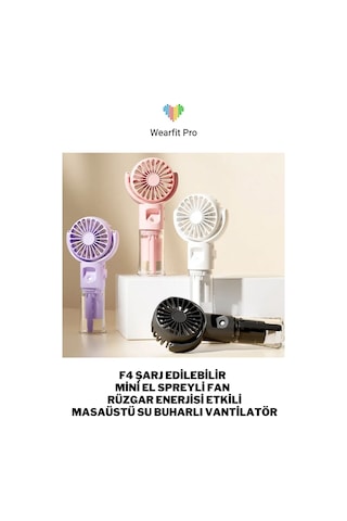 Wearfitpro F4 Şarj Edilebilir Mini El Spreyli Fan Rüzgar Enerjisi Etkili Masaüstü Su Buharlı Vantilatör Pembe