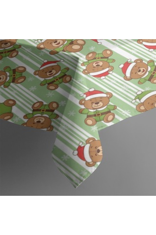 Noel Desenli Dikdörtgen Masa Örtüsü 60x84 İnç, Su Geçirmez Ve Leke Tutmaz Noel Ayı Çizgili