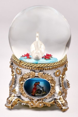 Kar Küresi Klasik Antik Büyük 120 Mm . El Boyaması,müzikli Ve Kendinden Üflemeli, Kuğu Çift