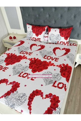 Lionas Battal Boy Nevresim Takımı - Love Yazılı Kırmızı Çarşaf Ve Yastıklı Kırmızı