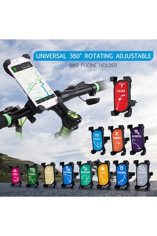 Geeksen Bisiklet Telefon Tutucu, 360 Derece Dönebilen, Ayarlanabilir Kollü, Yumuşak Lastik Yastıklar, Tüm Akıllı Telefonlar İçin Burç Desenli Diğer