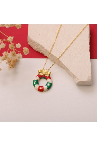 925 Ayar Gümüş Mineli Yılbaşı Kapı Dekorasyonu Ve Kurdele Kolye Gold