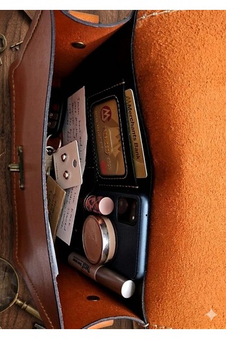 Otohousse El İşçiliği Hakiki Deri Vintage Omuz Çantası Taba Turuncu