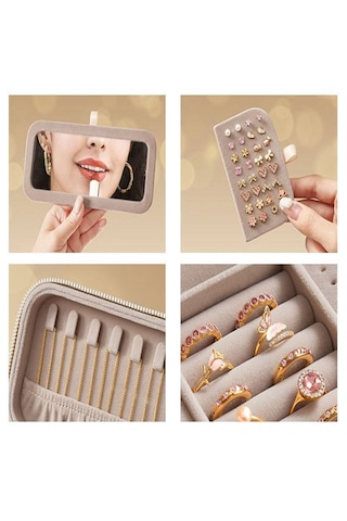 Portatif Takı Saklama Kutusu Aynalı-yüzük,küpe Ve Kolye Organizer