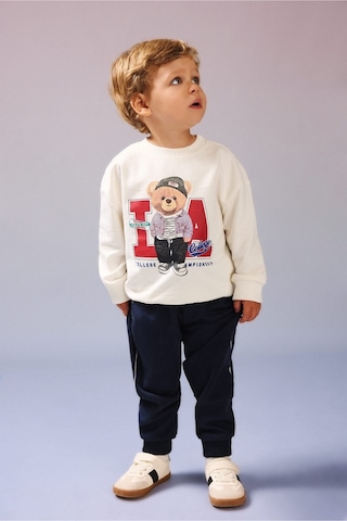 Defacto %100 Pamuk Oversıze Bisiklet Yaka Ayıcık Baskılı Sweatshirt Kumaşı Sweatshirt Erkek Bebek H9785a526auer118 Ekru-er118