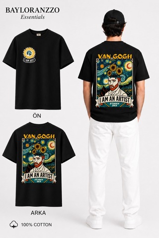 Bayloranzzo Van Gogh I Am Art %100 Pamuk Heavy Cotton Premium Kalite Unisex Tişört Siyah