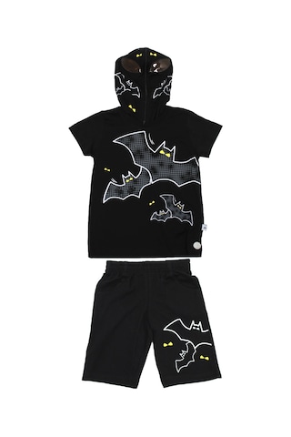 Gigas Kapşonu Fermuarlı Batman Şortlu Takım Siyah
