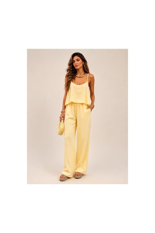 Ruby Plus Gold Ayarlanabilir Askılı Bluz Beli Lastikli Bol Paça Pantolon Tencel Takım Sarı