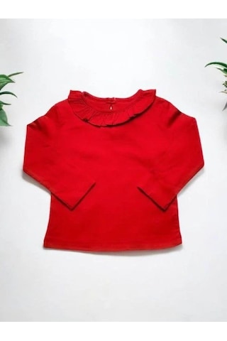 Kız Bebek Yakası Fırfırlı Kırmızı Bluz-14852 Kırmızı