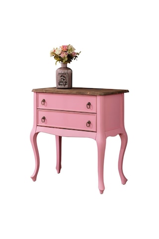 Roys Ahşap P3540 Pembe Üstü Ceviz Eskitme Çift Çekmeceli  Komodin