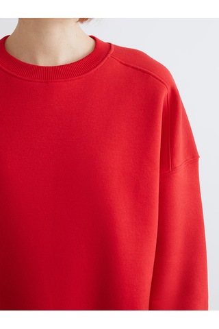 Lcw Vision Kırmızı Bisiklet Yaka Oversize Kadın Kalın Sweatshirt