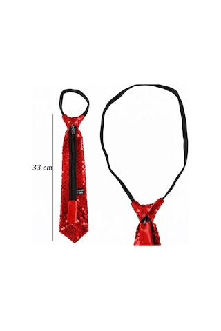 Kırmızı Pul Payetli Işıltılı Parti Kravatı 33 Cm 13+