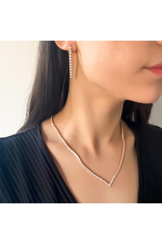 Altın Kaplama Rose Zirkon Taşlı Su Yolu Kadın Set Set-145 Altın