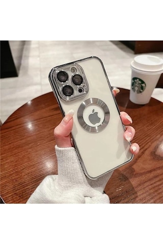 İphone 14 Promax Uyumlu Extra Kamera Korumalı Kamerası Cam Lensli Lazer Lüx Kılıf Kapak Tam Koruma Gümüş