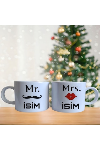 Çiftlere Özel İsim Yazılabilir Porselen Fincan Takımı 763 Beyaz