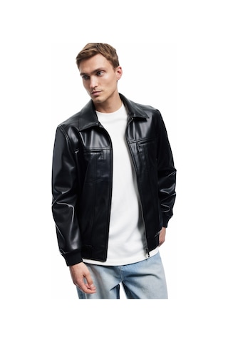 Koton Slim Fit Gömlek Yaka Fermuarlı Cep Detaylı Suni Deri Ceket Siyah 6wam20098hw Siyah