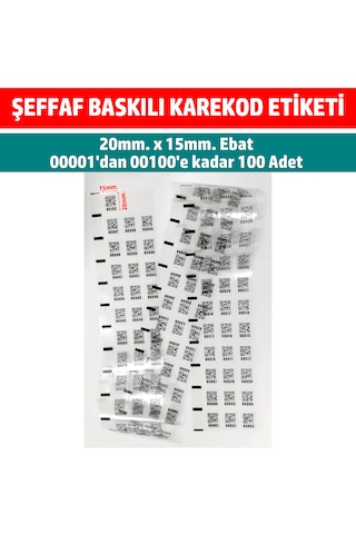 Şeffaf Baskılı Etiket Karekod Barkod Seri Numaralı Envanter