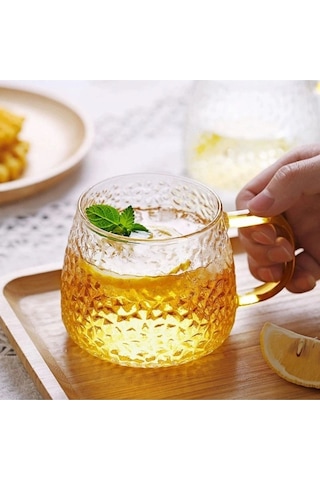 Morponi Borosilikat Cam Lüks Buzlu Cam Kupa Gold Sap Detaylı 350 Ml 6 Adet Şeffaf