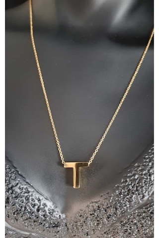 Vog Kişiye Özel Üç Boyutlu Çelik T Harf Sarı Renkdeniz Ve Havuz Suyuna Dayanıklı Paslanmaz Kolye Sarı