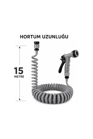 Lexroo 15 Metre Spiral Bahçe Sulama Hortumu Seti