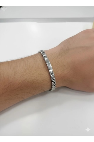 Siyah Deri / Çelik Erkek Deri Bileklik 20 Cm - Ebl0034 Çok Renkli