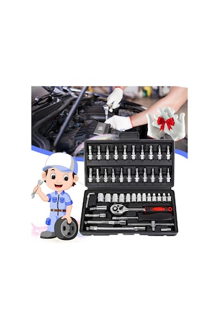 Kablosuz İnce Cırcır Seti, Kablosuz İnce Cırcır, Depolama Araç Kutusu İle Ev El Aleti Seti, Otomatik Mekanik El Alet Kiti Siyah