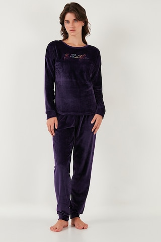 Lela Regular Fit Yumuşak Dokulu Kadife Bayan Pijama Takımı 6094200W4 Koyu Mor