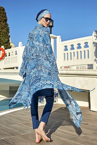 Remsa Mayo Remsa Tesettür Mayo Üzerine Tek Kaftan Kimono Pareo Rp012 Rabia Lacivert