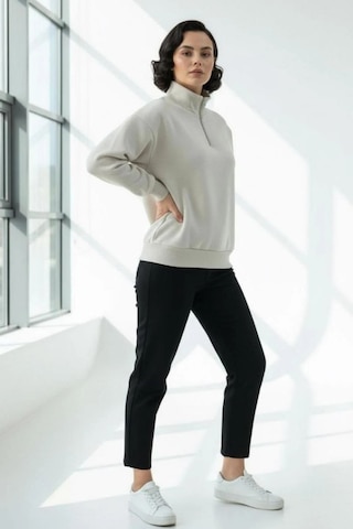 Rovebella Torre Fermuar Detaylı Dik Yaka Sweatshirt Bej