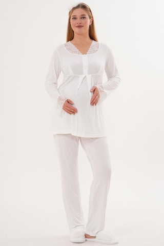 Mecit Pijama Mecit 5808 Kadın Hamile Lohusa Pijama Takımı Ekru
