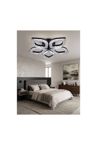 LumiaLighting Yonca Model Siyah Kumandalı 5"li Ledli 3 Renk Modu Kristal Salon Mutfak Yatak Çocuk Odası Led Avize