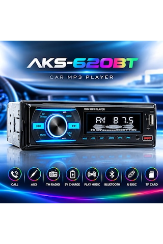 Aks-620bt 2amfi Çıkışlı 4x60wat Oto Teyp Rgb Bluetooth-usb Mixtrax