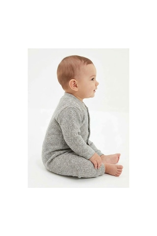 Gülerçocuk Unisex Bebek Pirinç Örgü Düğmeli Pamuklu Tulum 0-3 Ay - Düz Kol Soft Yenidoğan Bebek Kıyafeti Gri - 938555727 Gri
