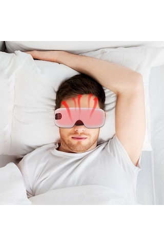 Leezsing Termal Titreşimli Elektrikli Göz Masaj Cihazı, Dahili Pil, Ayarlanabilir Elastik Bant, 4 Seviyeli Sıcaklık, Bt Müzik Bağlantısı, Beyaz