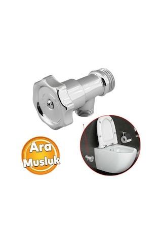 Badem10 Çevirmeli Taharet Musluğu Metal Rezervuar Ara Musluk Wc Klozet Alafranga Flex Hortum Bağlantı