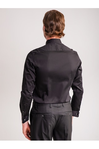 Dufy Siyah Erkek Slim Fit Ata Yaka Uzun Kol Gömlek - 60901 Siyah