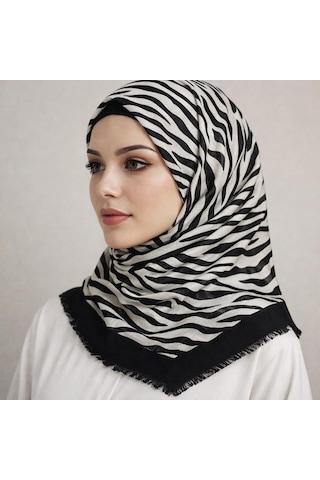 Sinem Emprime Koton Eşarp - Siyah / Beyaz-6292 Gri-siyah