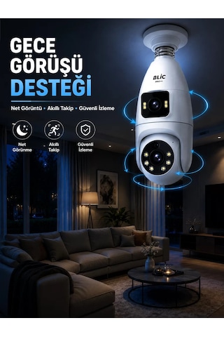 Gece Görüşlü Çift Lens Wi-fi Ampul Kamera Mobil Takip Destekli Beyaz