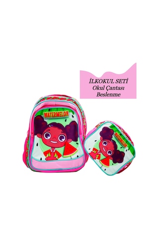 3 Bölmeli İlkokul Okul Sırt Çantası Ve Beslenme Çantası Watermelon Pembe Pembe