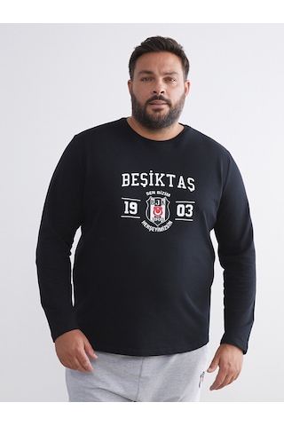 Lc Waıkıkı Siyah Büyük Beden Beşiktaş Baskılı Erkek Pijama Takımı