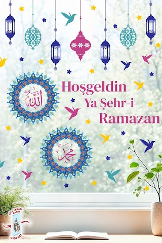 Ramazan Cam Sticker Seti Çift Taraflı Hoşgeldin Ya Şehr-i Ramazan Pencere Süsü Ramazan Ayı Özel Dijital Baskı