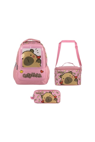 Capybara Kız Çocuk - Pembe İlkokul Üçlü Çanta Seti - Setcpb5212a Çok Renkli