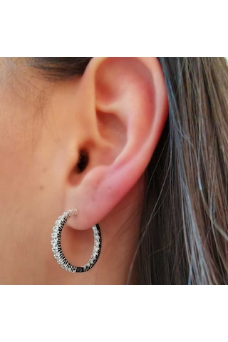 Halka Gümüş Küpe Zirkon Taşlı Rodyum Büyük