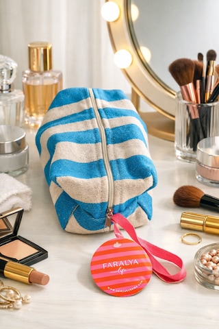 Faralyalife Çizgili Fermuarlı Taşıma Kulplu Makyaj Çantası 20x20 Cm %70 Pamuk %30 Polyester Kozmetik Kadın Makyaj Çantası